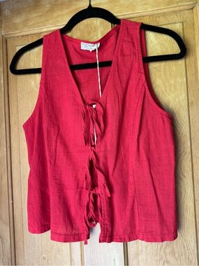 NWT Bellambra Red Linen Vest Tie-Front Women's Top
